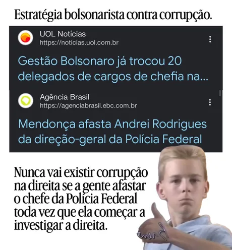 Montagem satírica com manchetes sobre mudanças na direção da Polícia Federal.