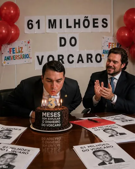 Montagem satírica com a frase “61 milhões do Vorcaro”.